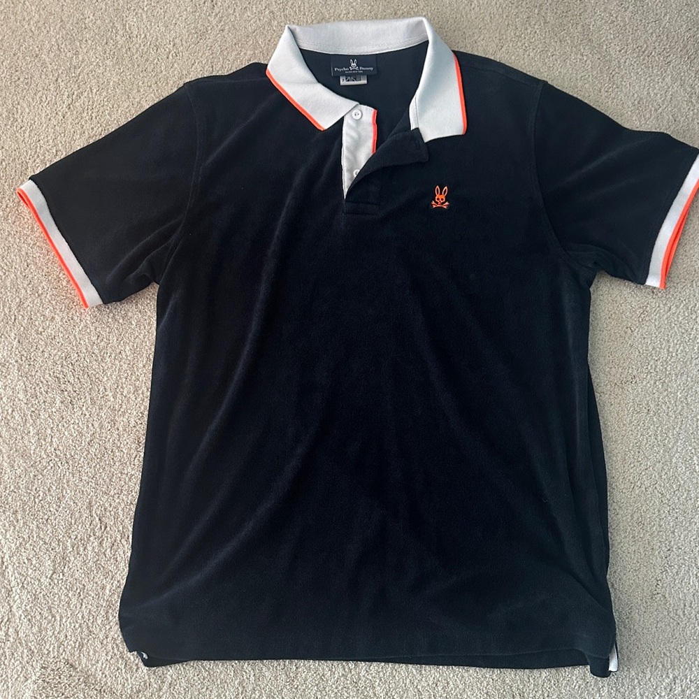Psycho Bunny Dark BluePolo with White and Orange Trim, very soft & Purple XL T